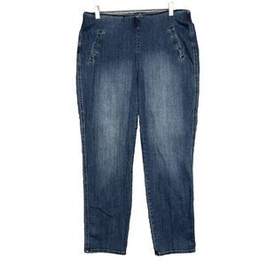 Chicos Jeans Womens 2 12R Blue Pull On Elastic Waist High Rise‎ Slimming Panel